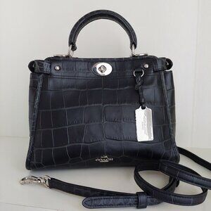 COACH Gramercy Black Croc Embossed Top Handle Satchel Bag